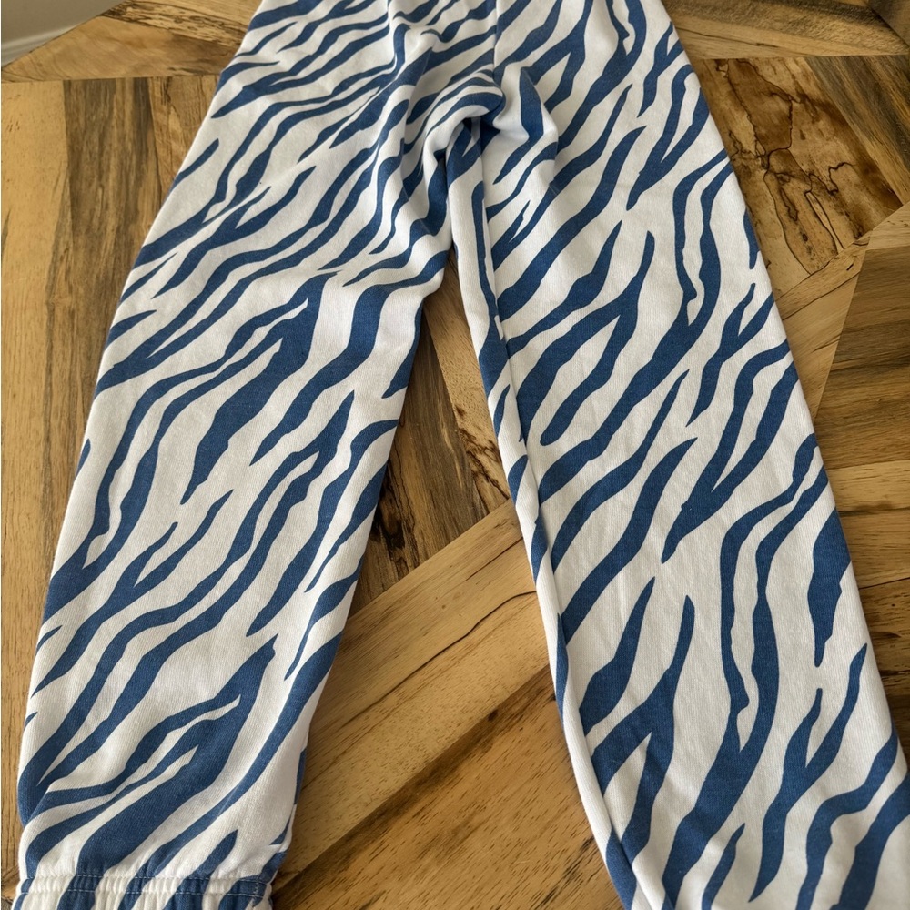 Aviator Nation sweatpants-Blue and White Zebra Print Pants